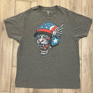 Mens XLarge Casual Gray Replica Vintage Print T-Shirt Gift Tiger Helmet Bike‎